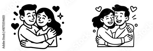 Couple embracing each other with joy in a loving cartoon illustration