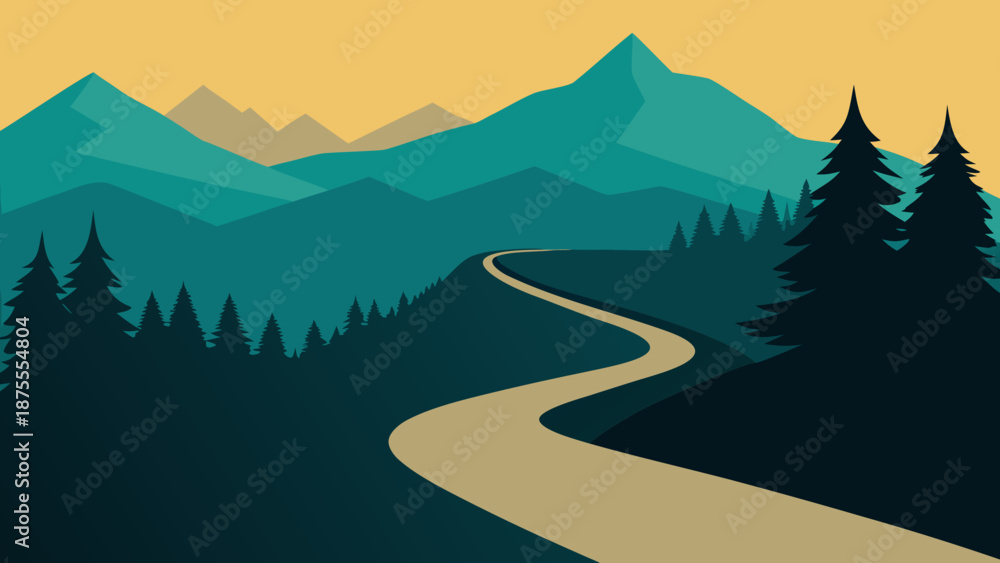 Fototapeta premium Mountain Road Vector Illustration 