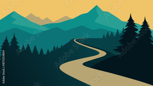 Mountain Road Vector Illustration 