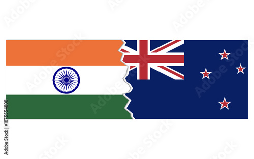 India new zealand breakup concept stock image, india new zealand conflict concept with flag image