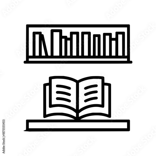 Open book on shelf with bookshelf vector illustration for education reading library study knowledge learning