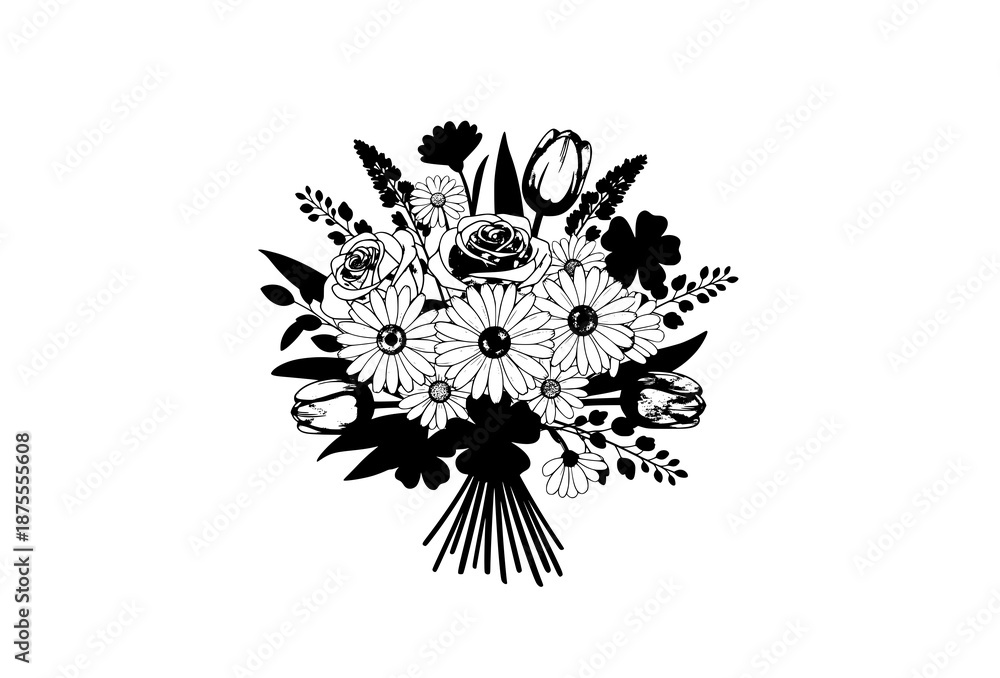 Obraz premium Minimal floral bouquet vector illustration isolated on white background for decorative design
