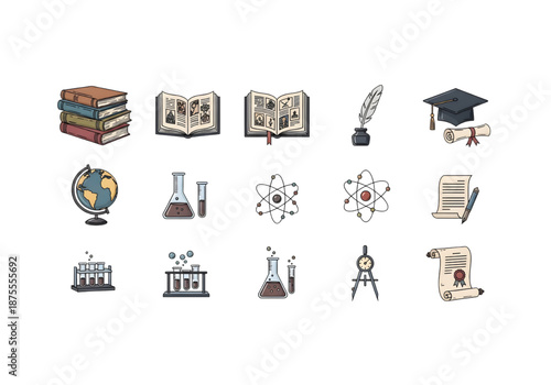 Academic and science education icons set png on transparent background