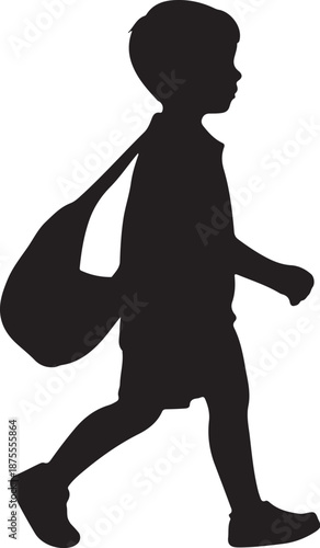 Black silhouette of a child carrying a sports ball