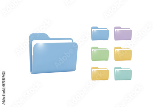 3D colorful file folder set with pastel colors png on transparent background
