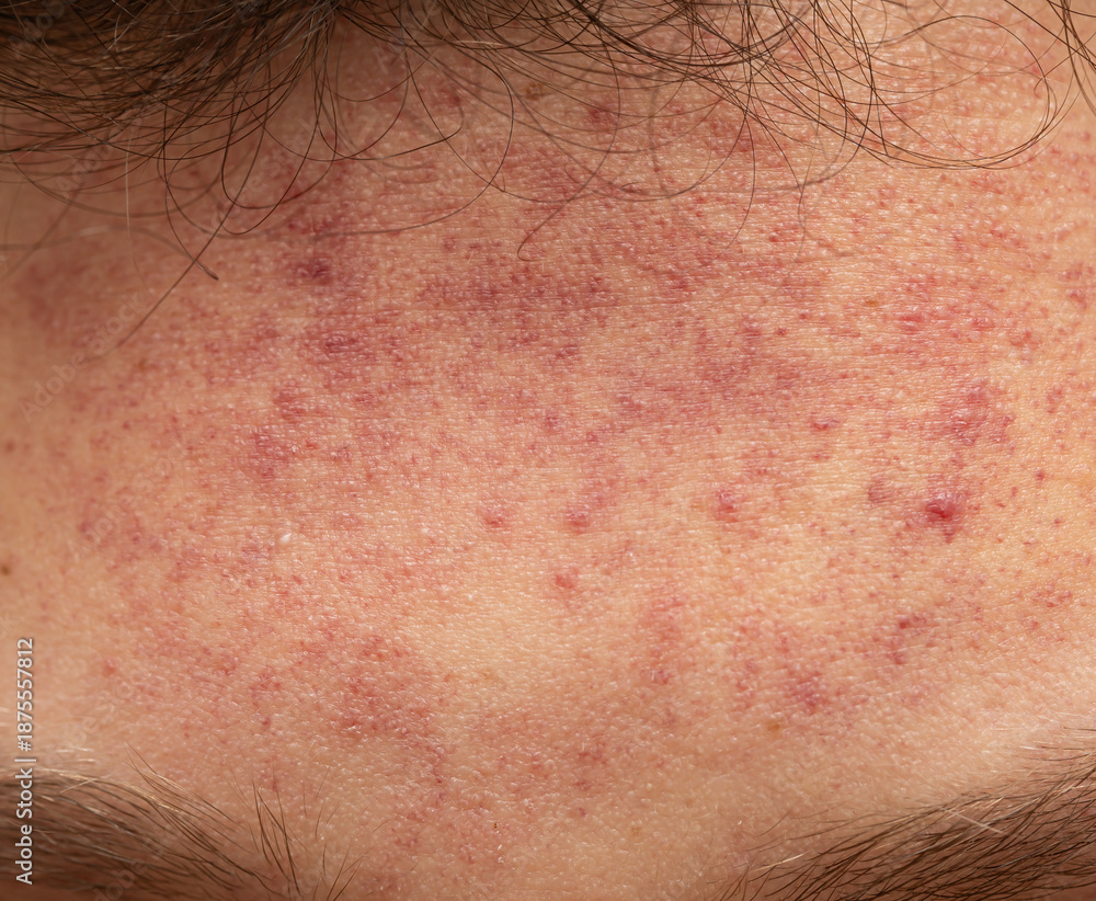 Fototapeta premium A person with a red rash on their forehead