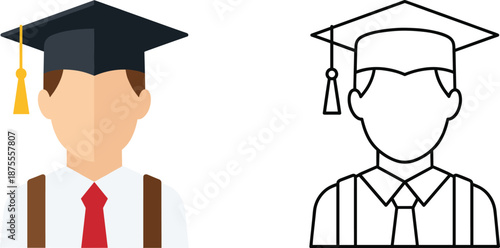 Graduation student avatar vector illustration with flat colored icon and outline version academic education profile design