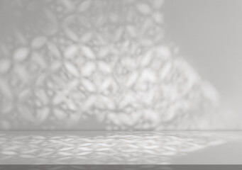 Islamic pattern arabesque overlay for Eid Mubarak,Ramadan background.Blurry shadow abstractdesign on grey wall texture,Studio background with traditional art in mandala for decoration or greeting card