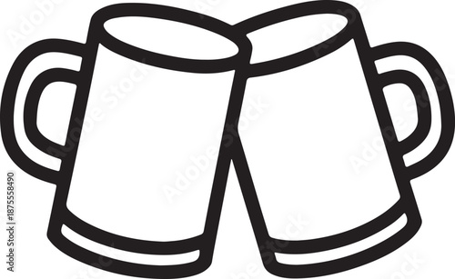 Simple Minimalist Clinking Beer Mugs Line Art Icon for Toasting and Celebration
