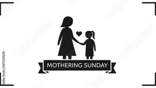 A minimalist vector graphic illustration of a mother and child celebrating Mothering Sunday