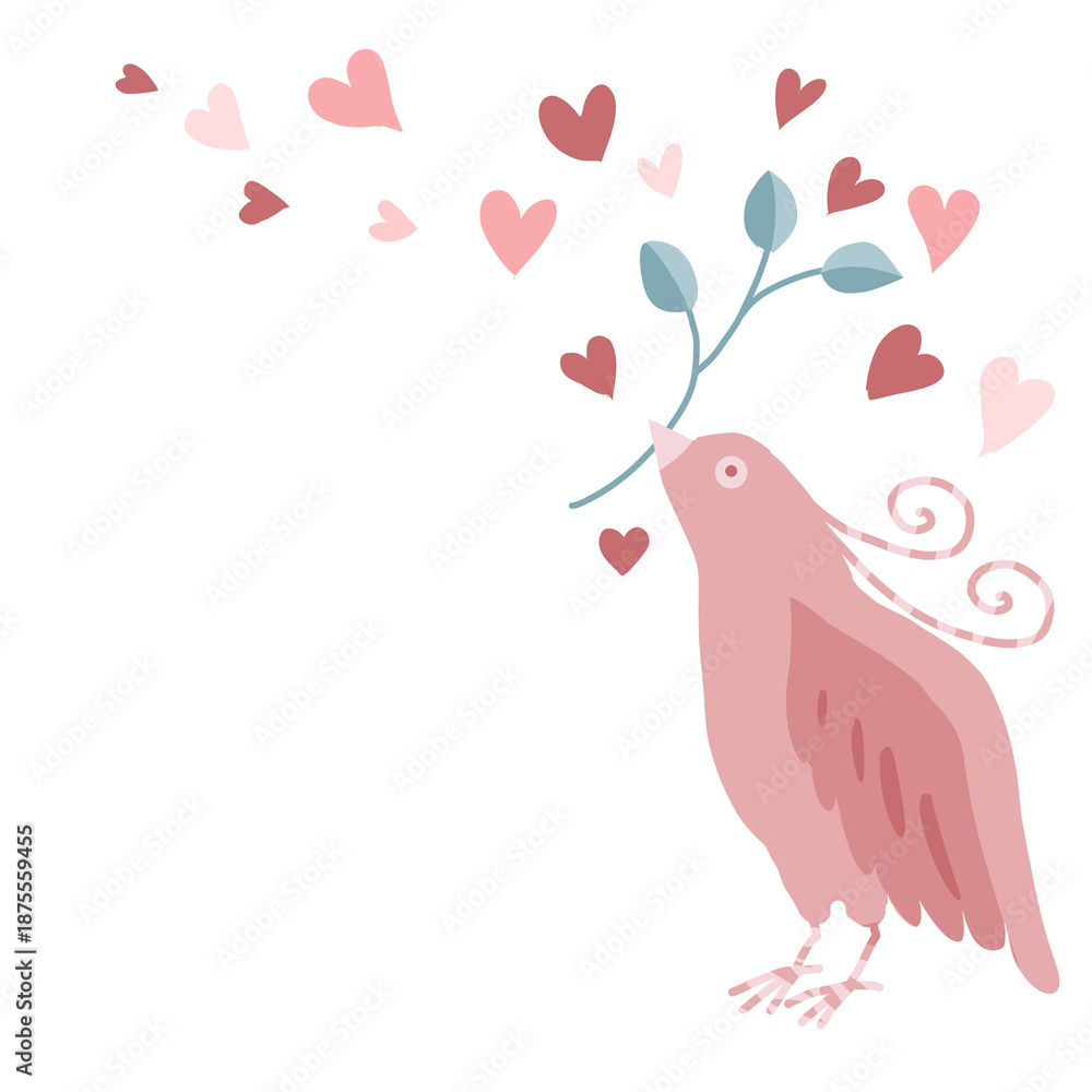 Obraz premium おしゃれな鳥とハートの素材