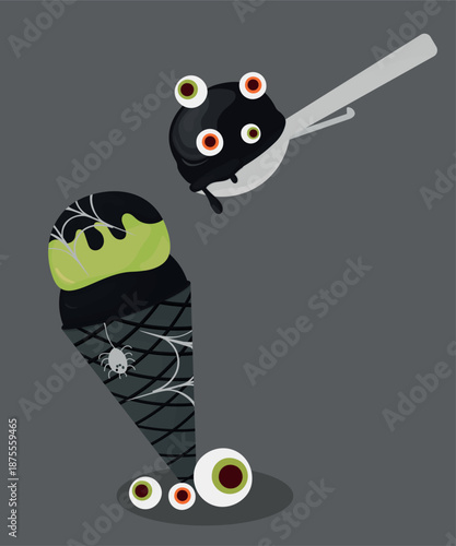 Boo Illustration Ice Cream with Decoration Candy and Ice Cream Scoop