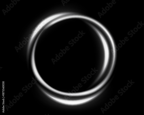 Silver light ring round, white glitter neon circle, grey energy ring frame. Curve light effect. Abstract vector flare. Vector illustration.
