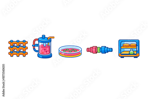 Scientific laboratory equipment and research process illustration