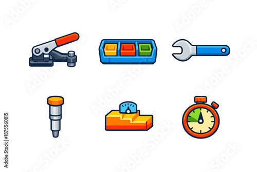 Set of six icons related to tools and measuring devices