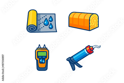 Building insulation and waterproofing icons