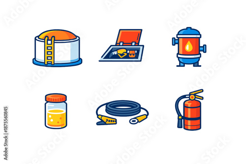 Industry Icons: Storage Tank, Fuel Pump, Filter, Sample, Cable