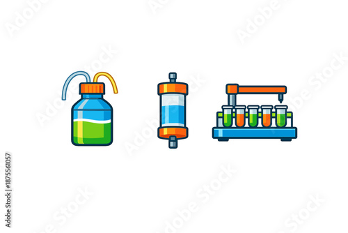 Laboratory equipment icons with glowing effect