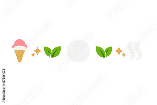 Abstract arrangement of food and nature icons with glowing effects
