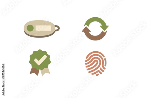 Technology icons: security key, checkmark, refresh, fingerprint