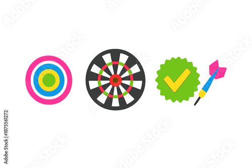 Target, dartboard, check mark, and dart icons