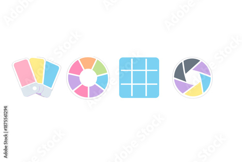 Creative icons with glowing effect on gray background