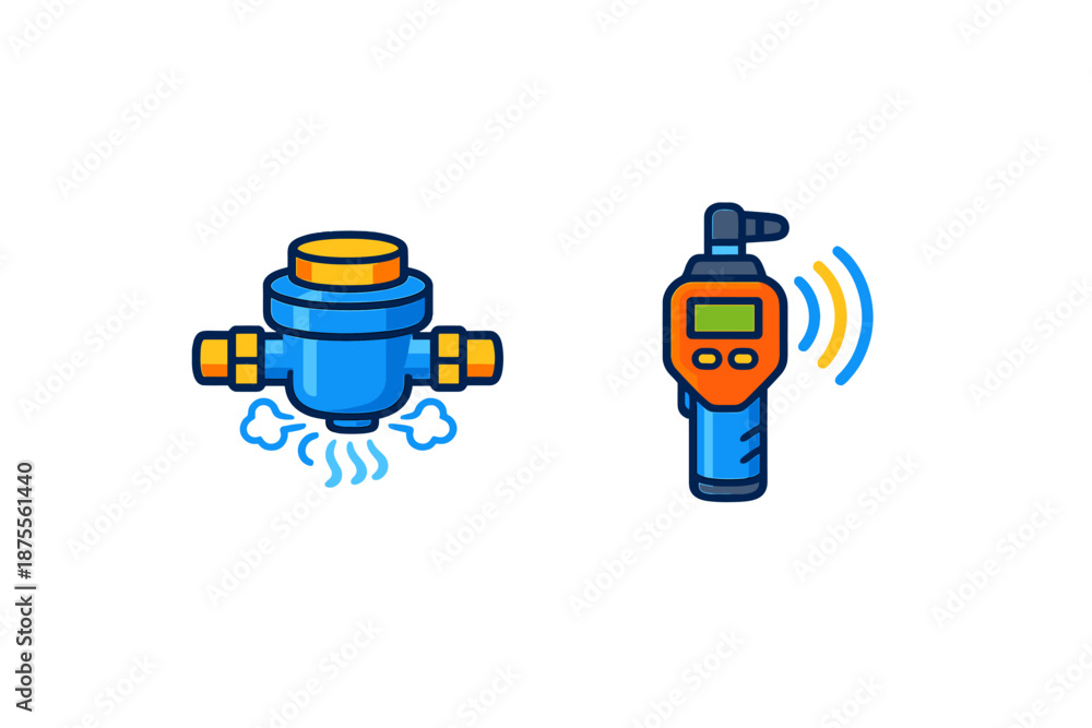 Fototapeta premium Water meter and gas detector icons with glowing effects