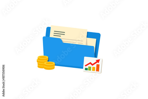 Folder with documents, coins, and growth chart icon
