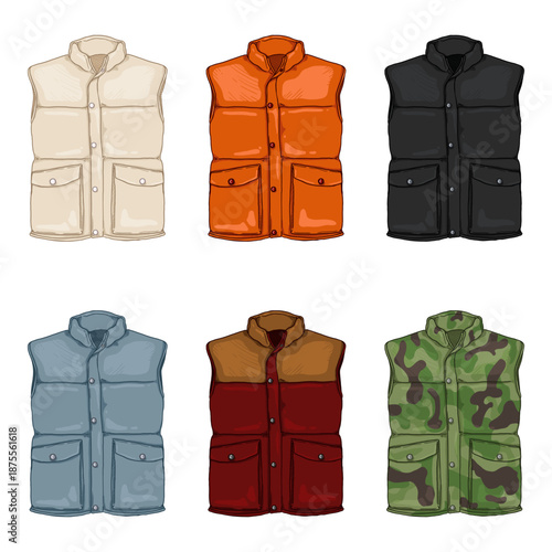 Vector Cartoon Set of Down Waistcoats