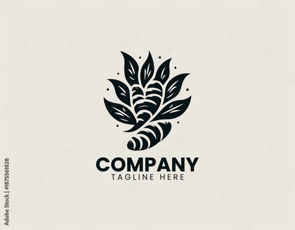 Fototapeta premium Turmeric root illustrated as clean black vector logo design