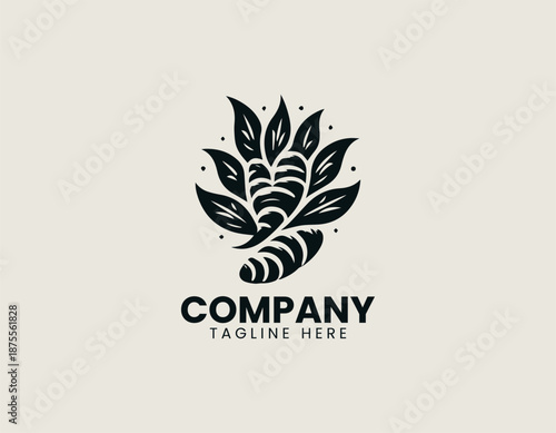 Turmeric root illustrated as clean black vector logo design