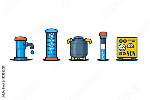 Scientific lab equipment icons on a dark background