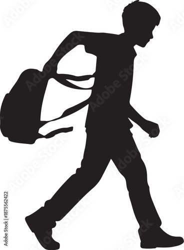 Silhouette of a person walking with a backpack black