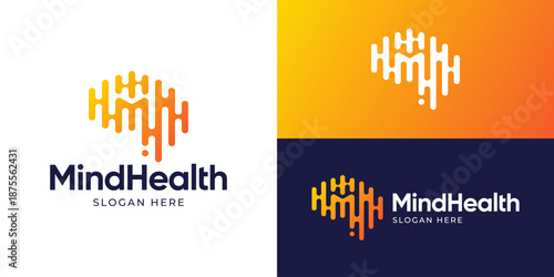 Creative modern mind health logo template. Abstract Letter M with brain logo design vector illustration.