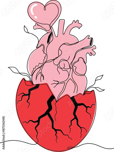 Heart in broken eggshell isolated on transparent background