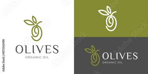 Creative simple olives oil logo template. Organic oil logo design vector illustration.