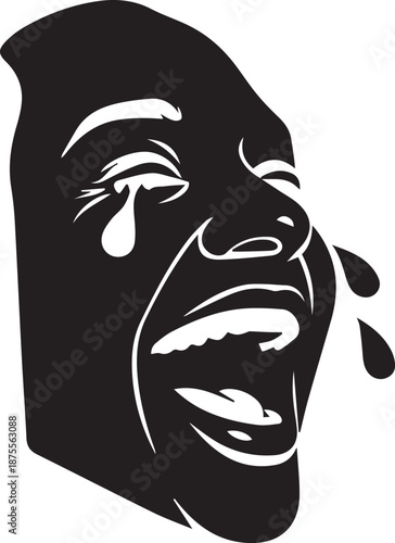 Crying man's face in black silhouette screaming in anguish