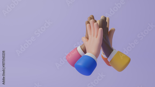Foto A diverse group 3d human hand clapping or join hands in a show of unity and collaboration, emphasizing teamwork and commitment to shared goals