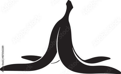 Simple black banana peel silhouette on white background