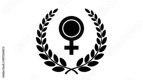 Female symbol in laurel wreath feminist icon for gender equality and womens rights isolated on white background