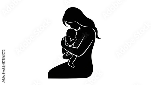 Mother holding baby silhouette tender moment of love and family simple vector illustration for concept design