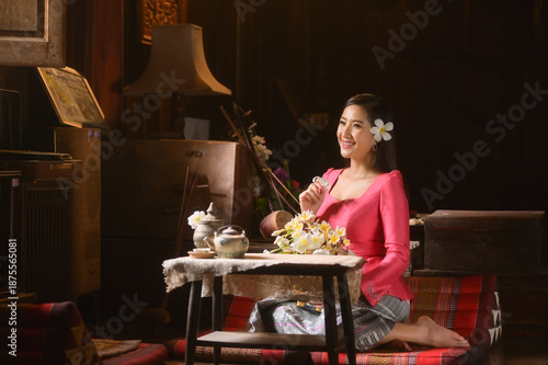 Laos woman in lao traditional dress