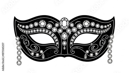 Elegant black masquerade mask with sparkling rhinestones ornate Venetian costume accessory for carnival and parties isolate
