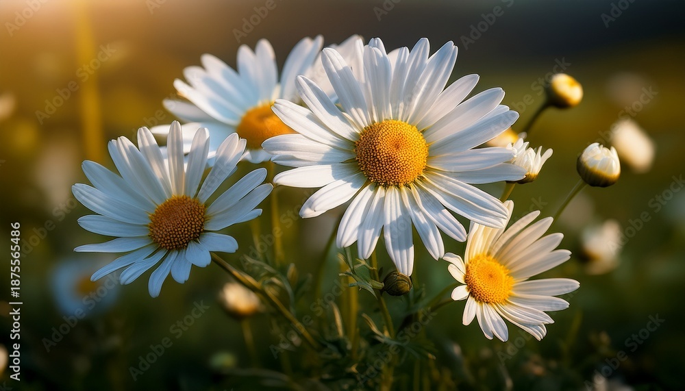Obraz premium Macro Argyranthemum Frutescens Flowers Blooming On A Natural Background Selective Focus