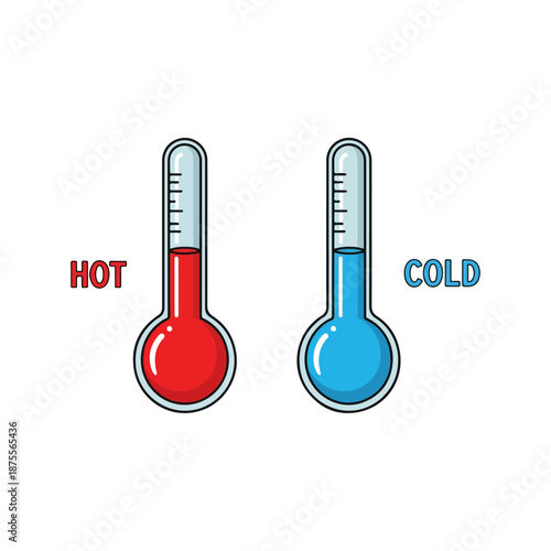 Hot and Cold Thermometers Illustrating Temperature Differences.