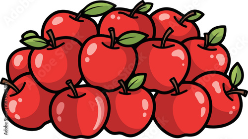 Pile of Fresh Red Apples with Green Leaves Illustration