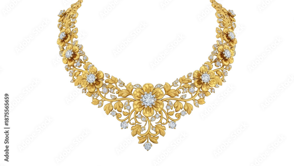 Obraz premium Intricate golden floral necklace with diamonds