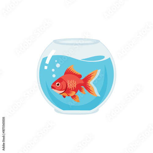 Vibrant Goldfish Swimming in a Clear Glass Fishbowl.