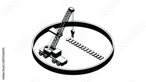 Crane placing coil spring into circular structure