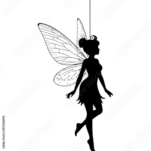 Silhouette of a Fairy with Detailed Wings.